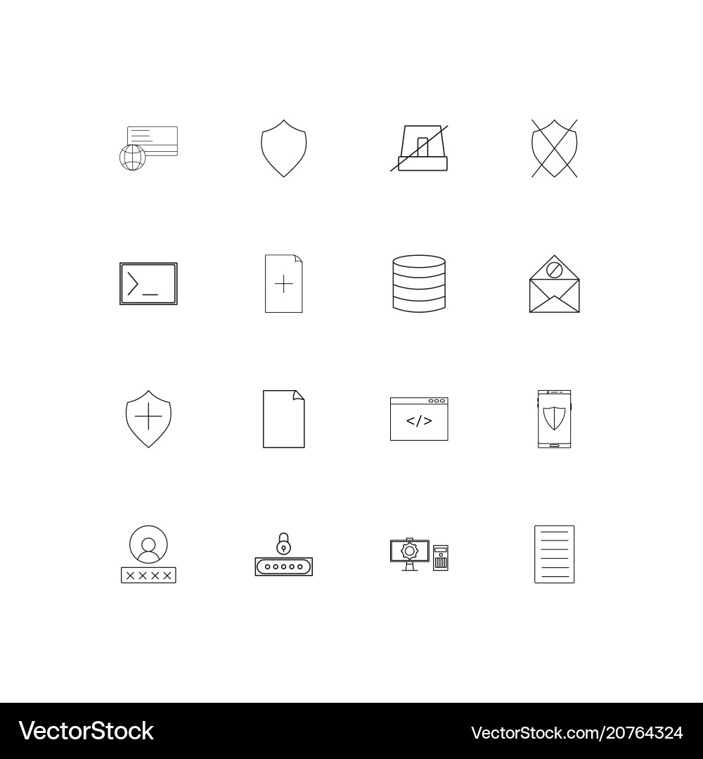 Cyber security linear thin icons set outlined vector image