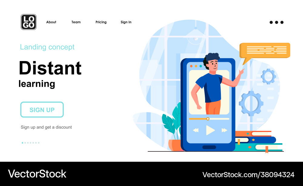 Distant learning web concept e-learning from vector image