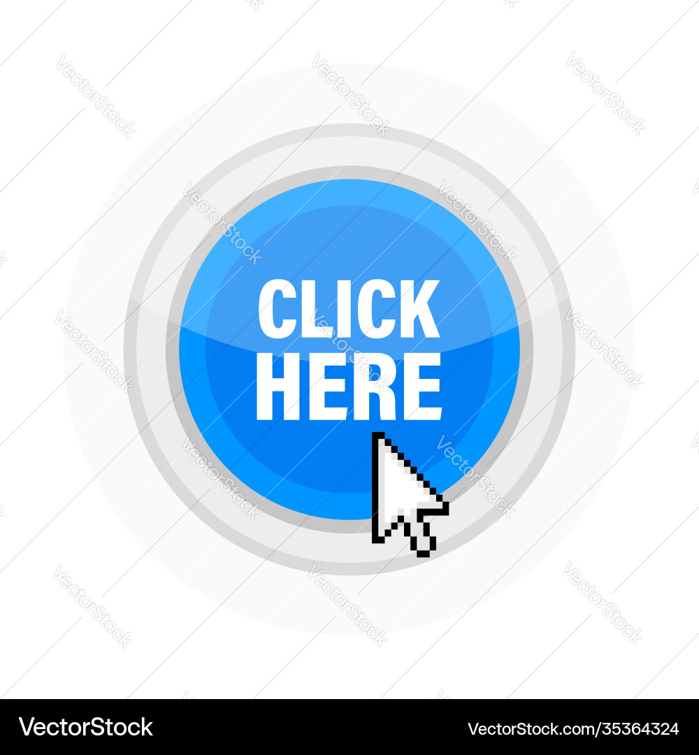 Icon with click here 3d button on white background Icon with click here 3d button on white background Vector Image