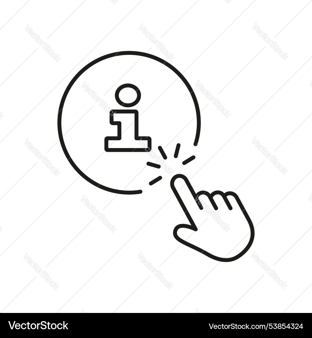 Information button with hand pointer clicks line Information button with hand pointer clicks line Vector Image