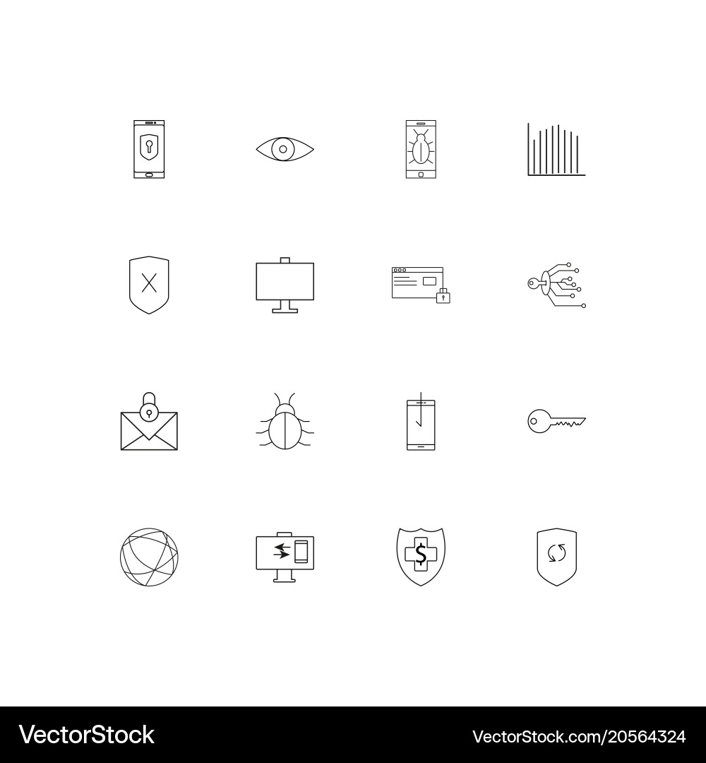 Internet security simple linear icons set vector image