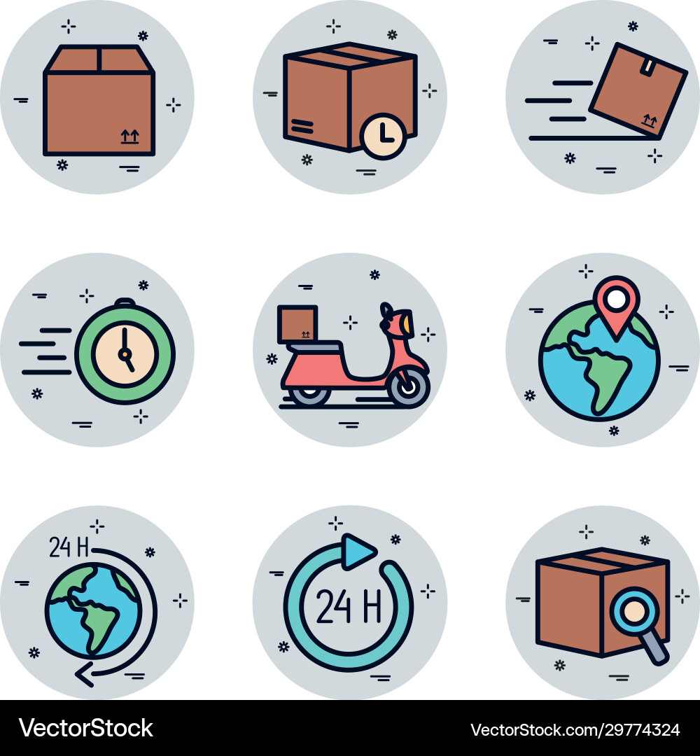 Isolated delivery fill block style icon set Isolated delivery fill block style icon set vector image