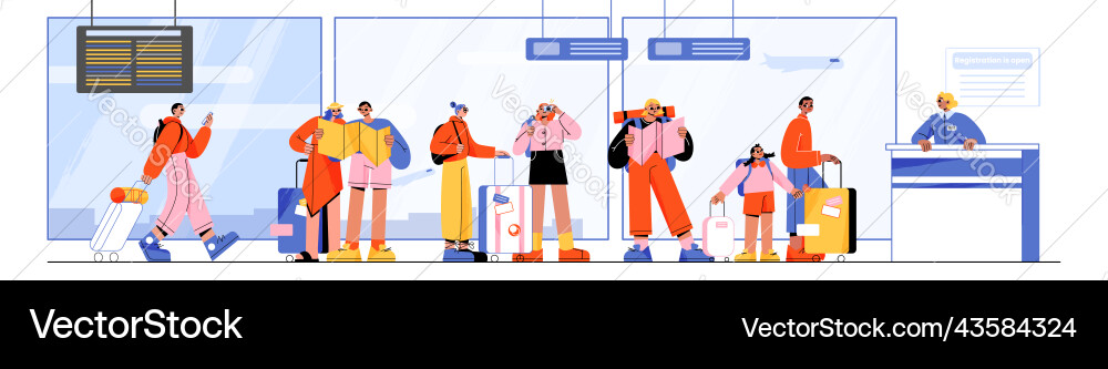 Passengers in queue to check desk airport Passengers in queue to check desk airport vector image