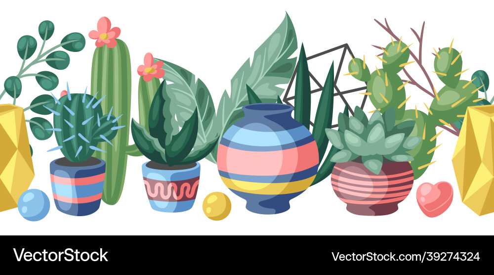 Seamless pattern with cactuses and succulents Seamless pattern with cactuses and succulents vector image