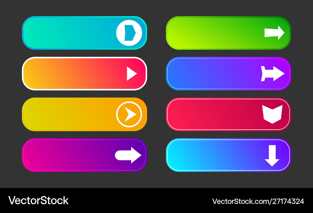 Set eight modern gradient buttons with arrows vector image