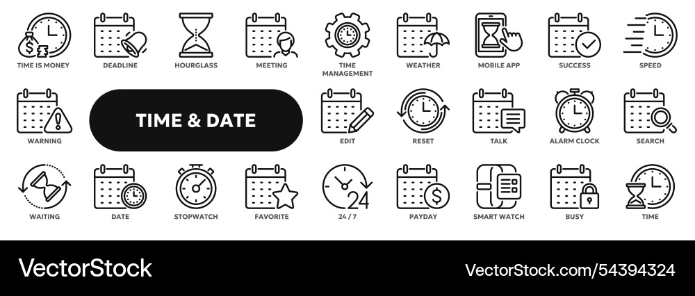 Set of line icons related to time management Set of line icons related to time management vector image