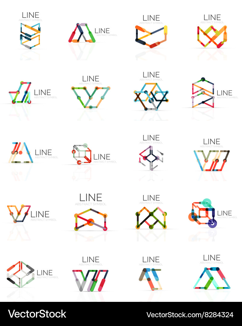Set of linear abstract logos connected Vector Image