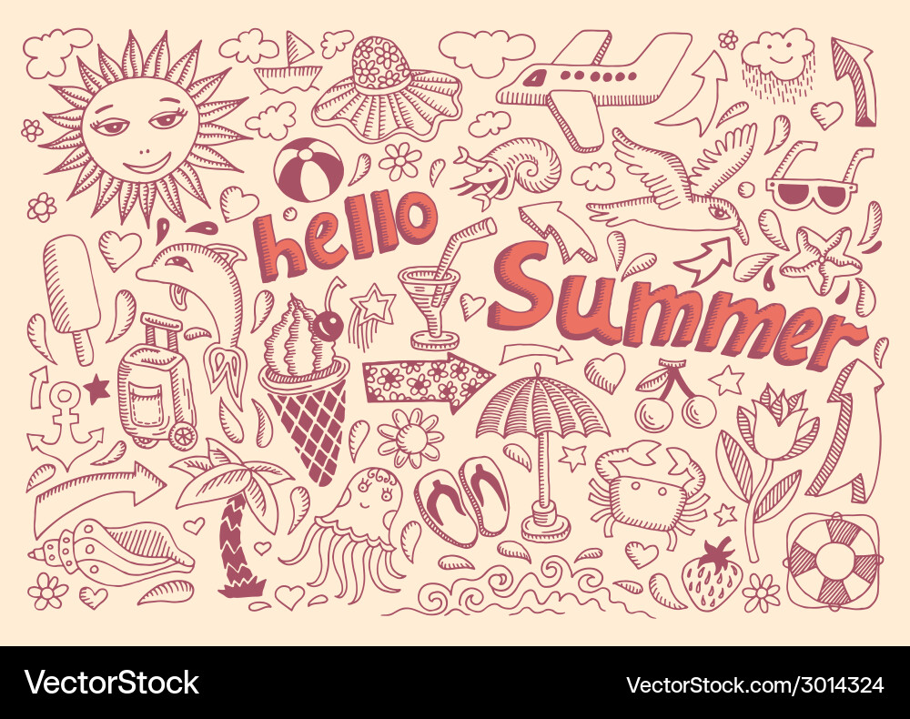 Set sketch design element summer theme vector image