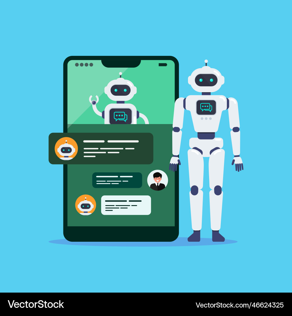 Android Roboter und Chat-Bot auf Smartphone-Bildschirm Android Roboter und Chat-Bot auf Smartphone-Bildschirm vektorbild