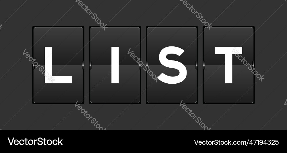 Black color analog flip board with word list Vector Image