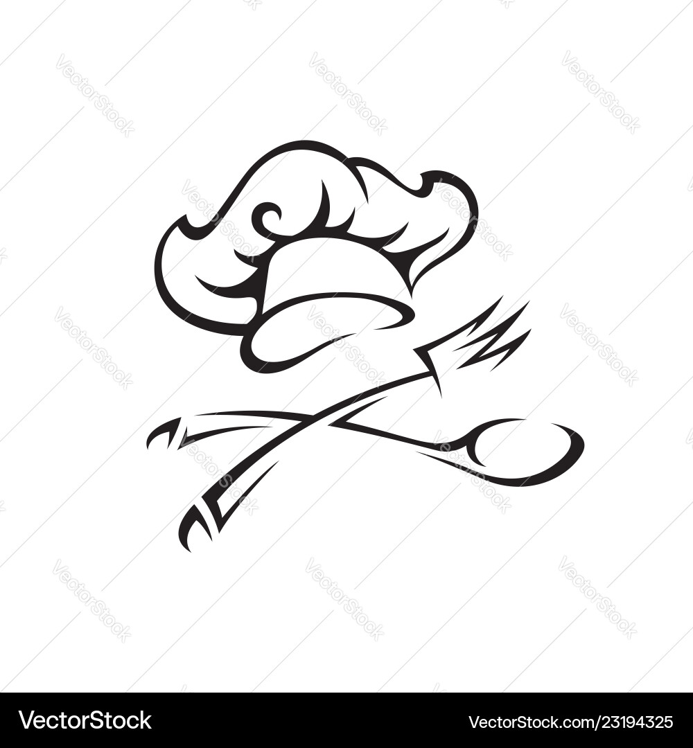 Chef hat with spoon and fork Royalty Free Vector Image