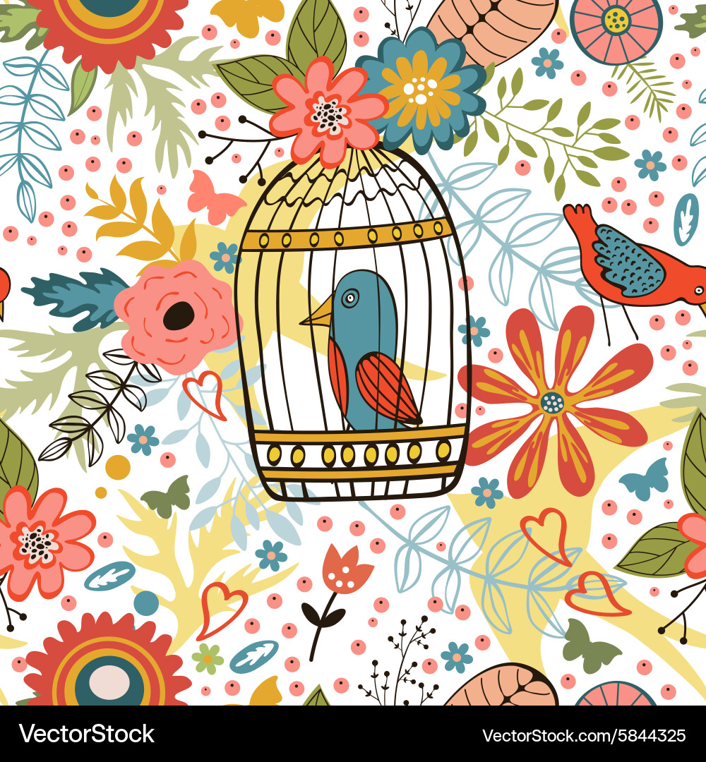 Floral Bird Cage Pattern Vector Image