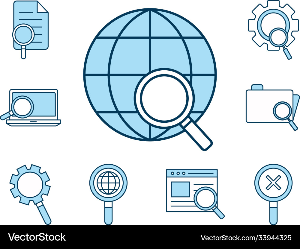 Lupe and search line fill style set icon Vector Image