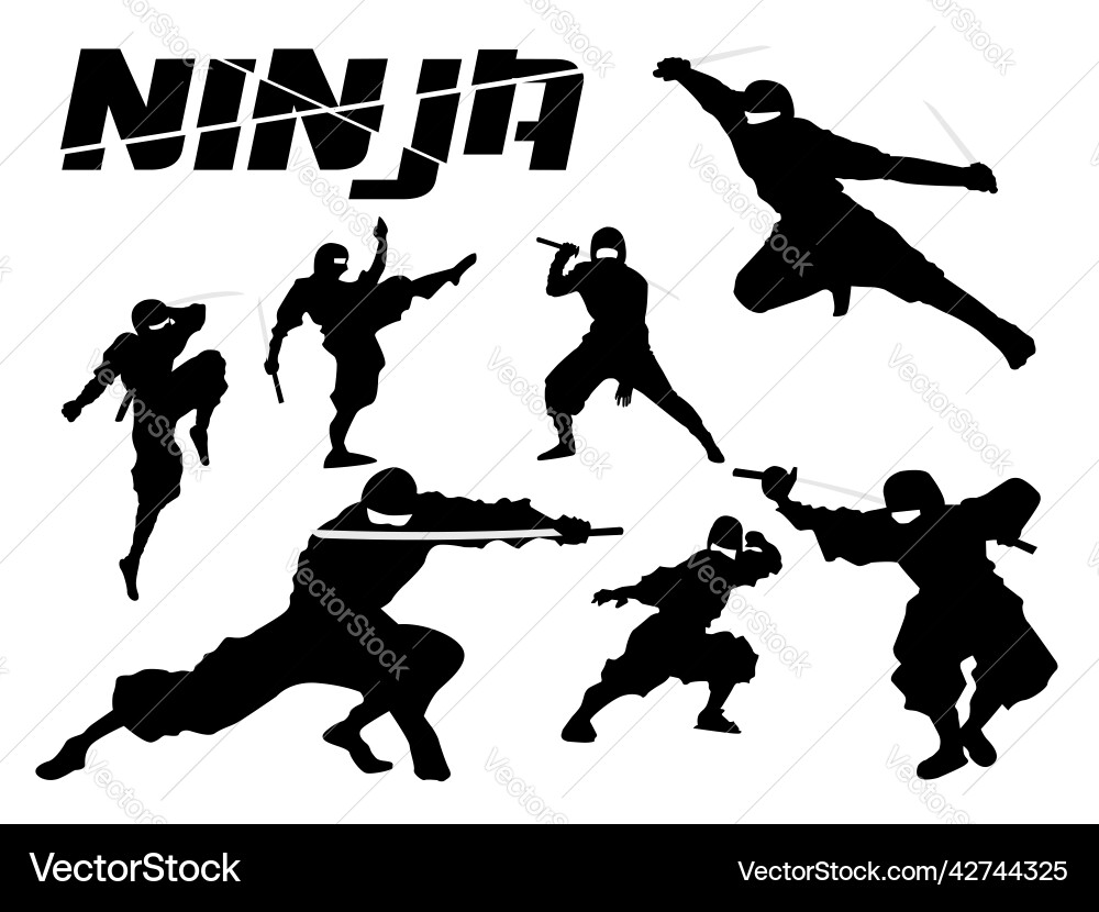 Ninja Silhouette Collection Vector Image