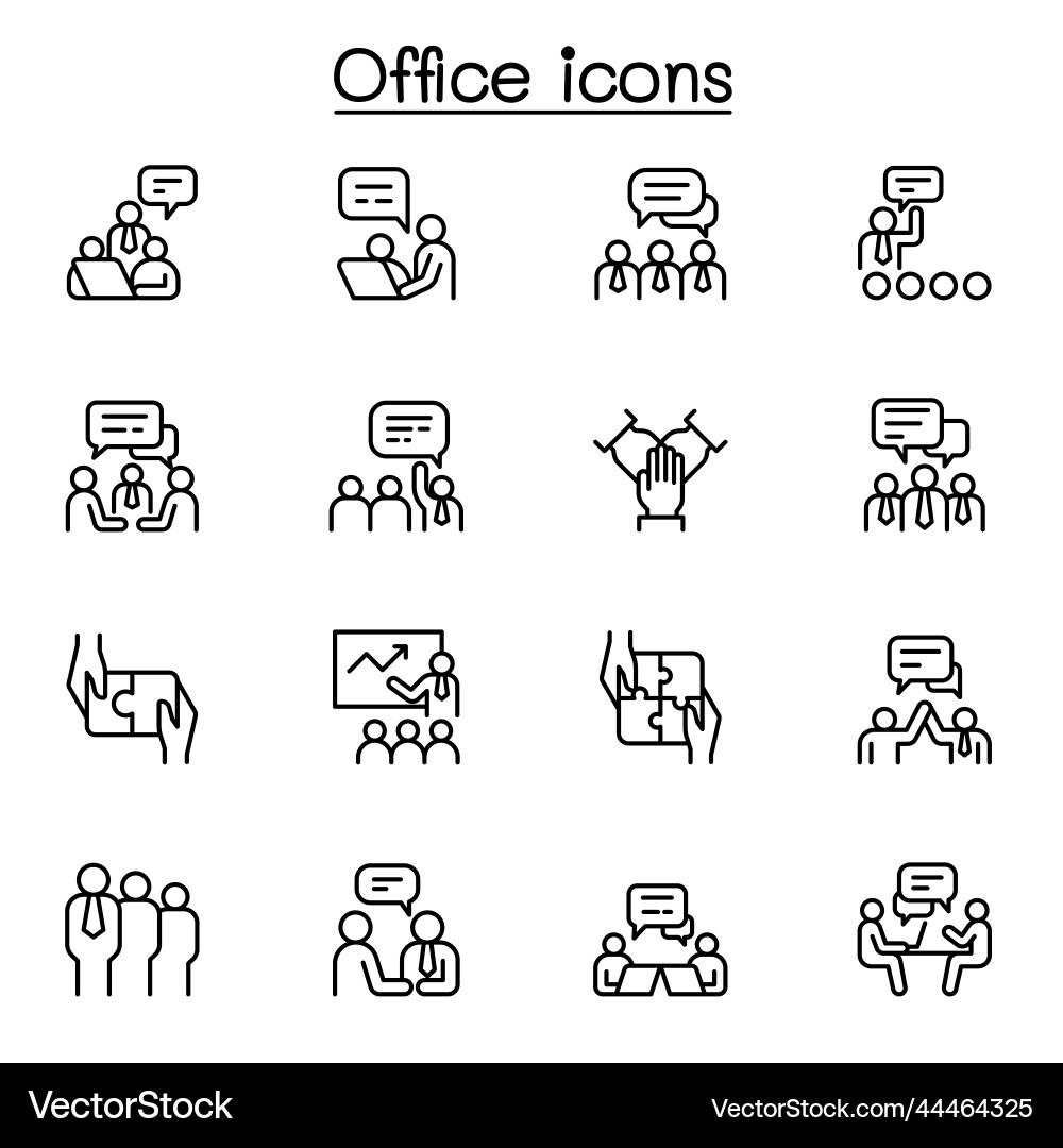 Office working icon set in thin line style Office working icon set in thin line style vector image