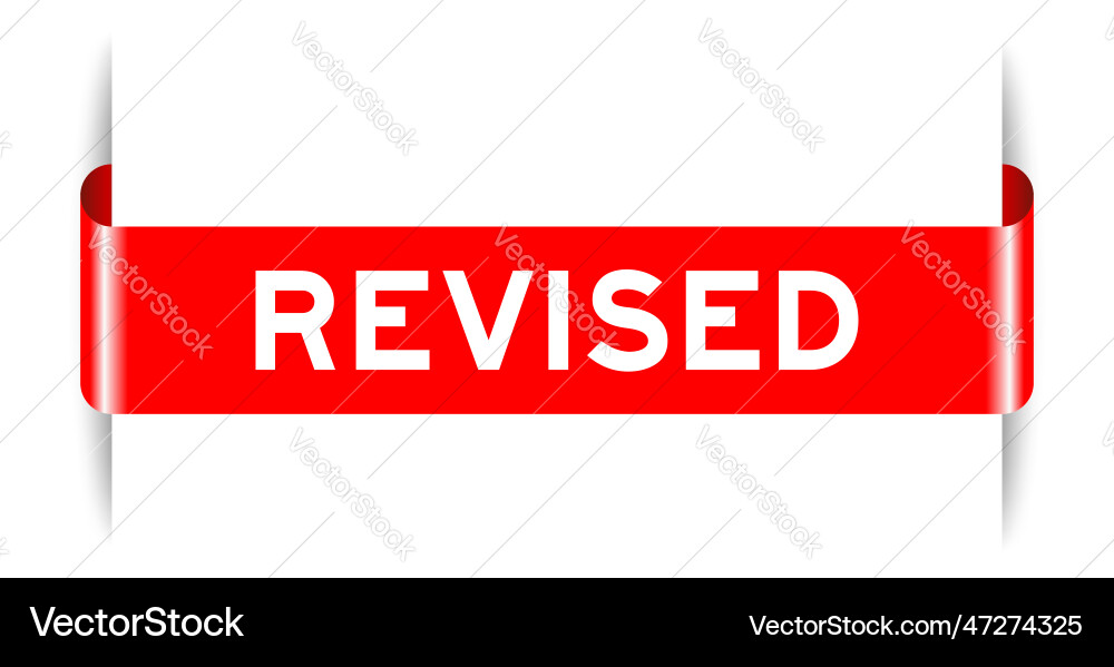 Red color inserted label banner with word revised Vector Image