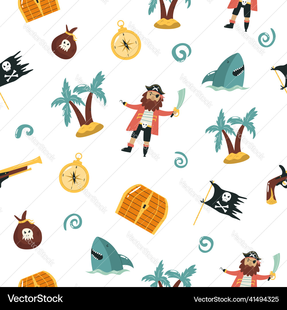 Seamless pattern with pirate palm trees Seamless pattern with pirate palm trees vector image