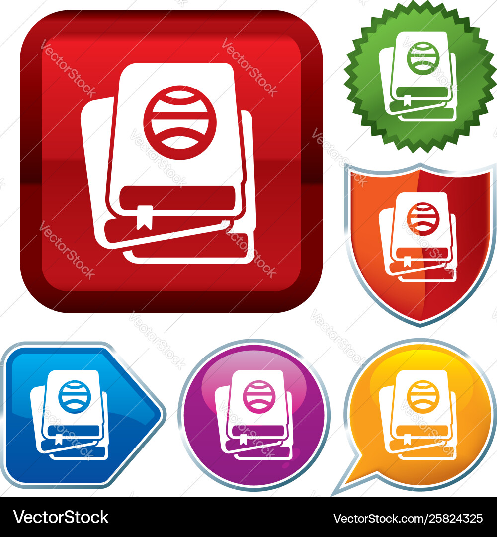 Set shiny icon series on buttons planet book Vector Image