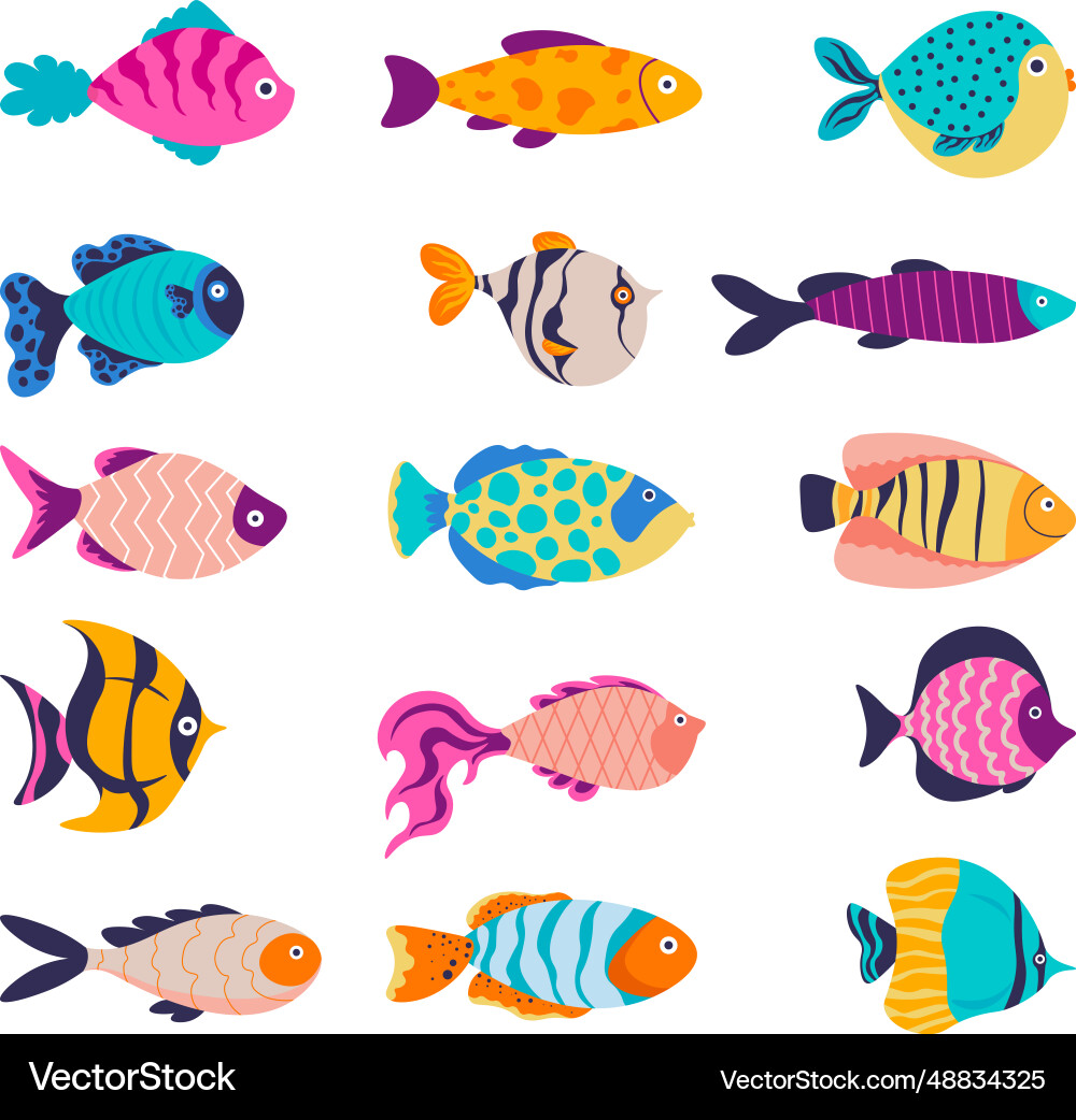 Tropical marine animal fish types for aquarium vector image