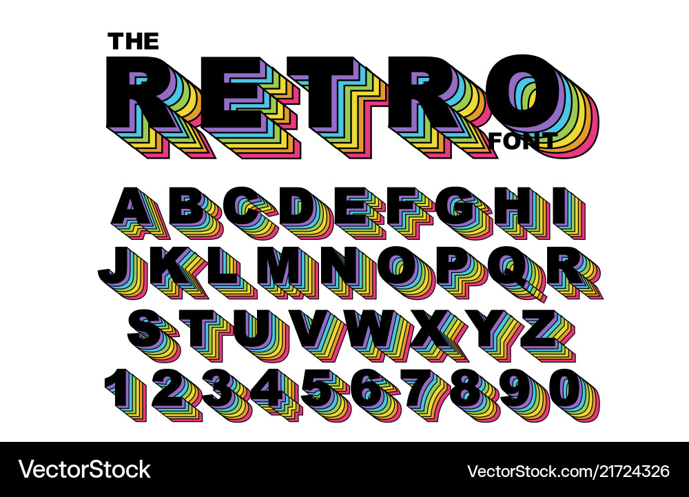 80 s retro alphabet font rainbow vintage 80 s retro alphabet font rainbow vintage vector image
