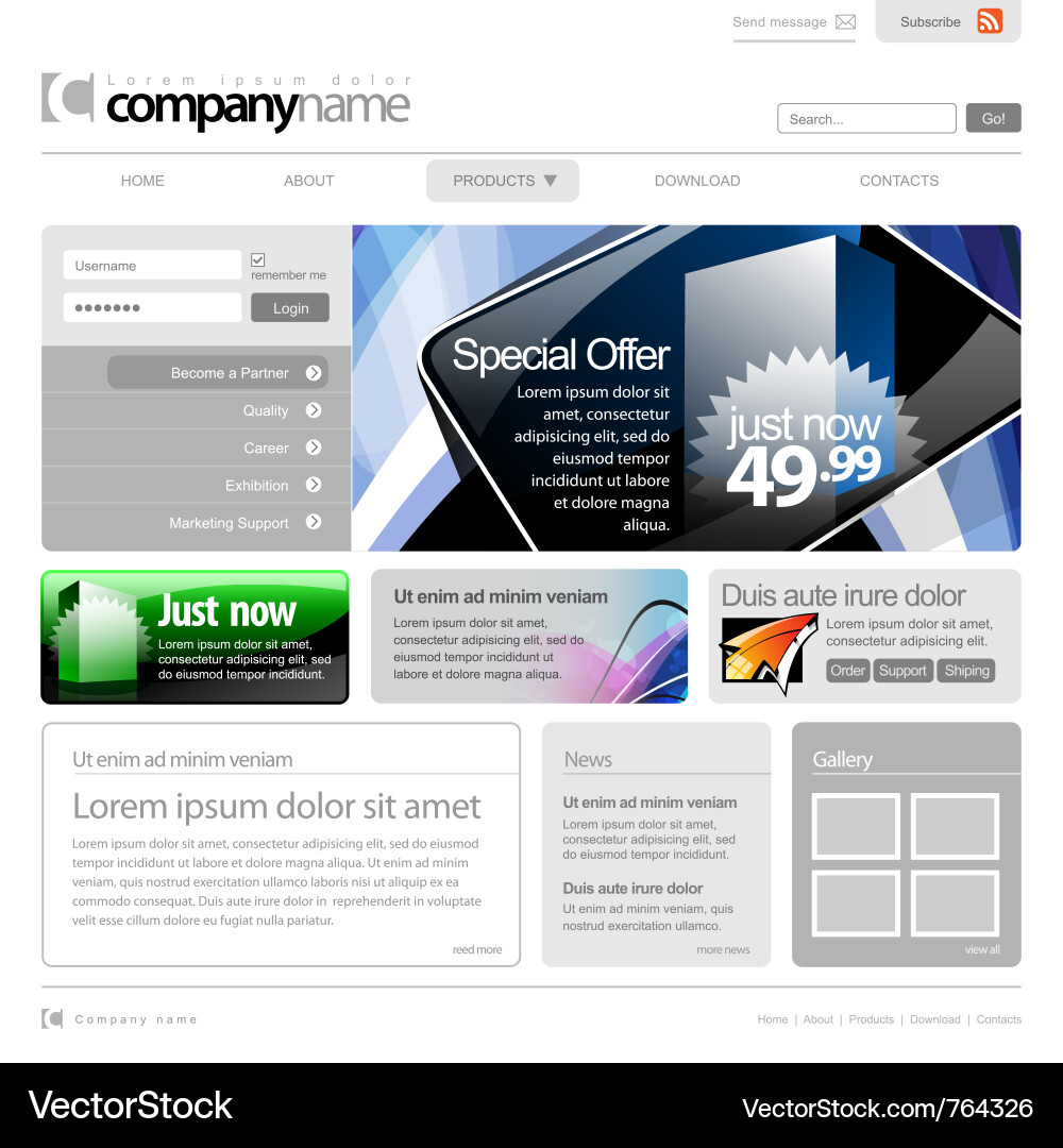 960 Grid Website Template - Gray Vector Image