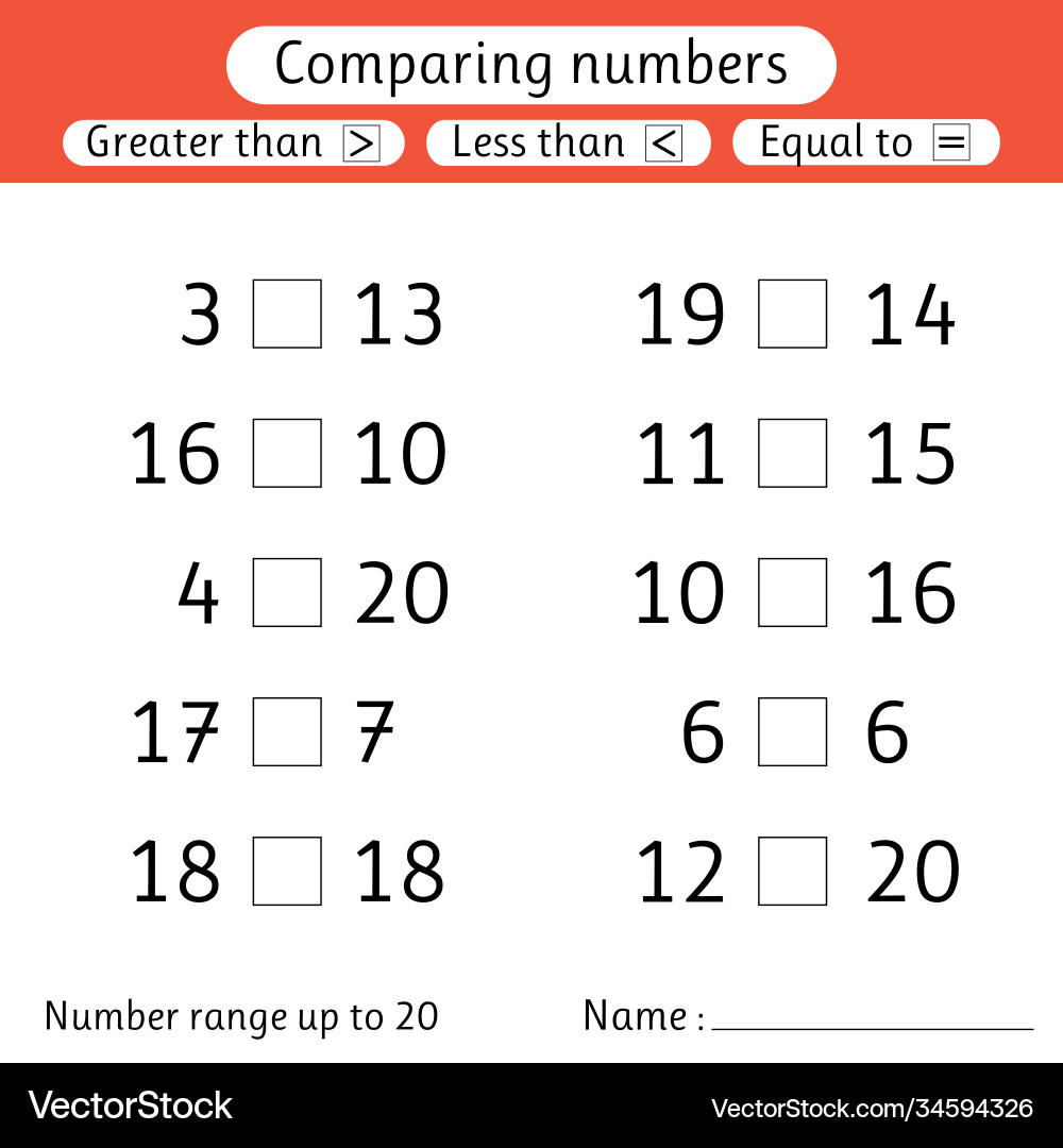 Comparing Numbers: Less Than, Greater Than, Equal vector image