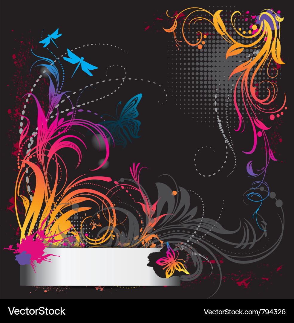 Floral Border mit Schmetterlingen und Blüten Vektorbild