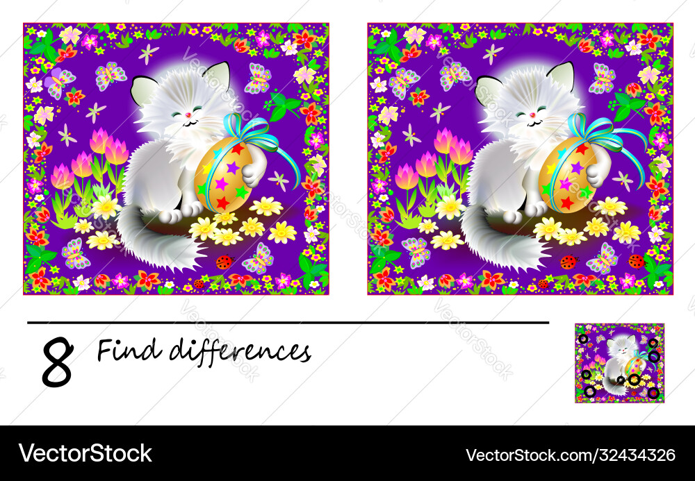 Logic puzzle game for children need to find 8 Vector Image