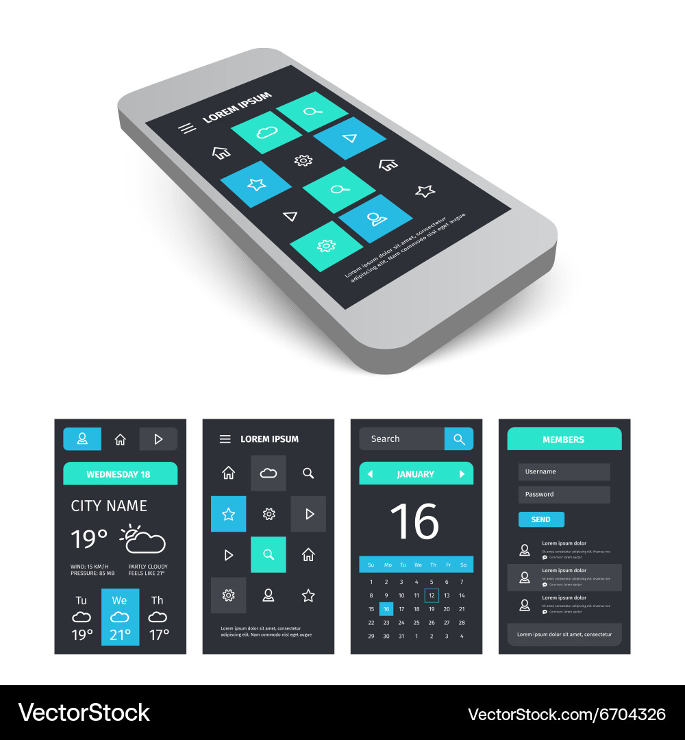 Mobile user interface app kit template vector image
