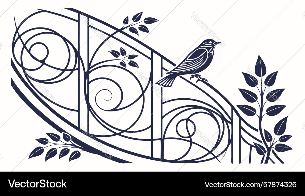 Ornate gate with perched bird design generative Vector Image
