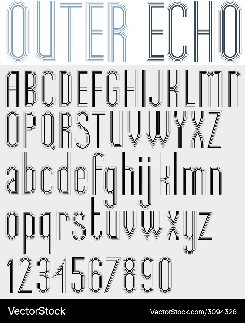 Outer echo retro striped rounded font vector image