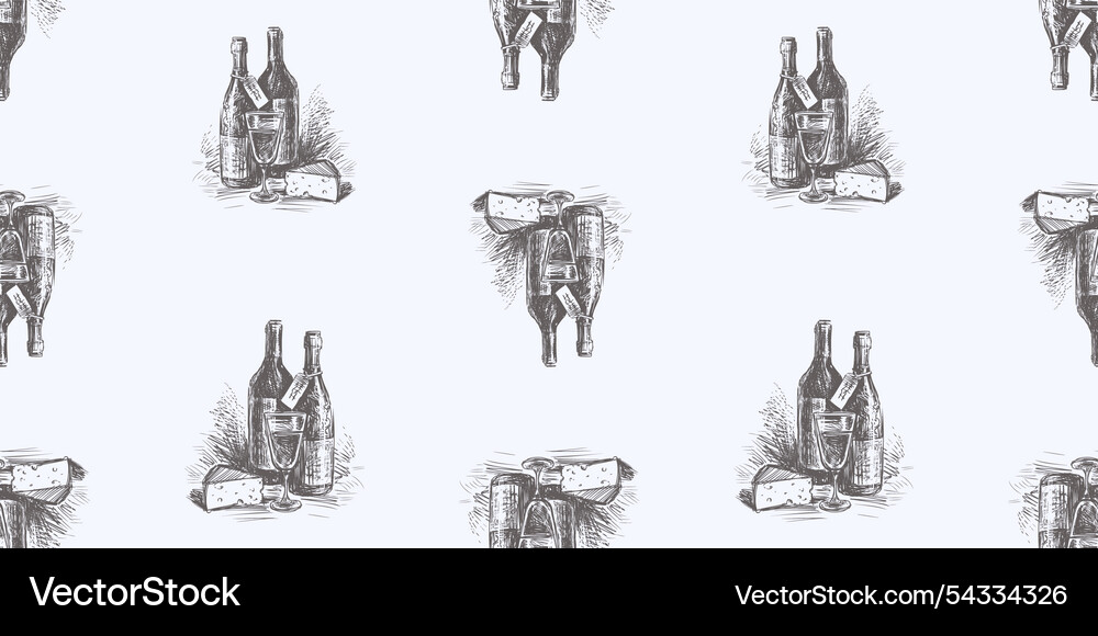 Seamless pattern of sketches wine bottles vector image