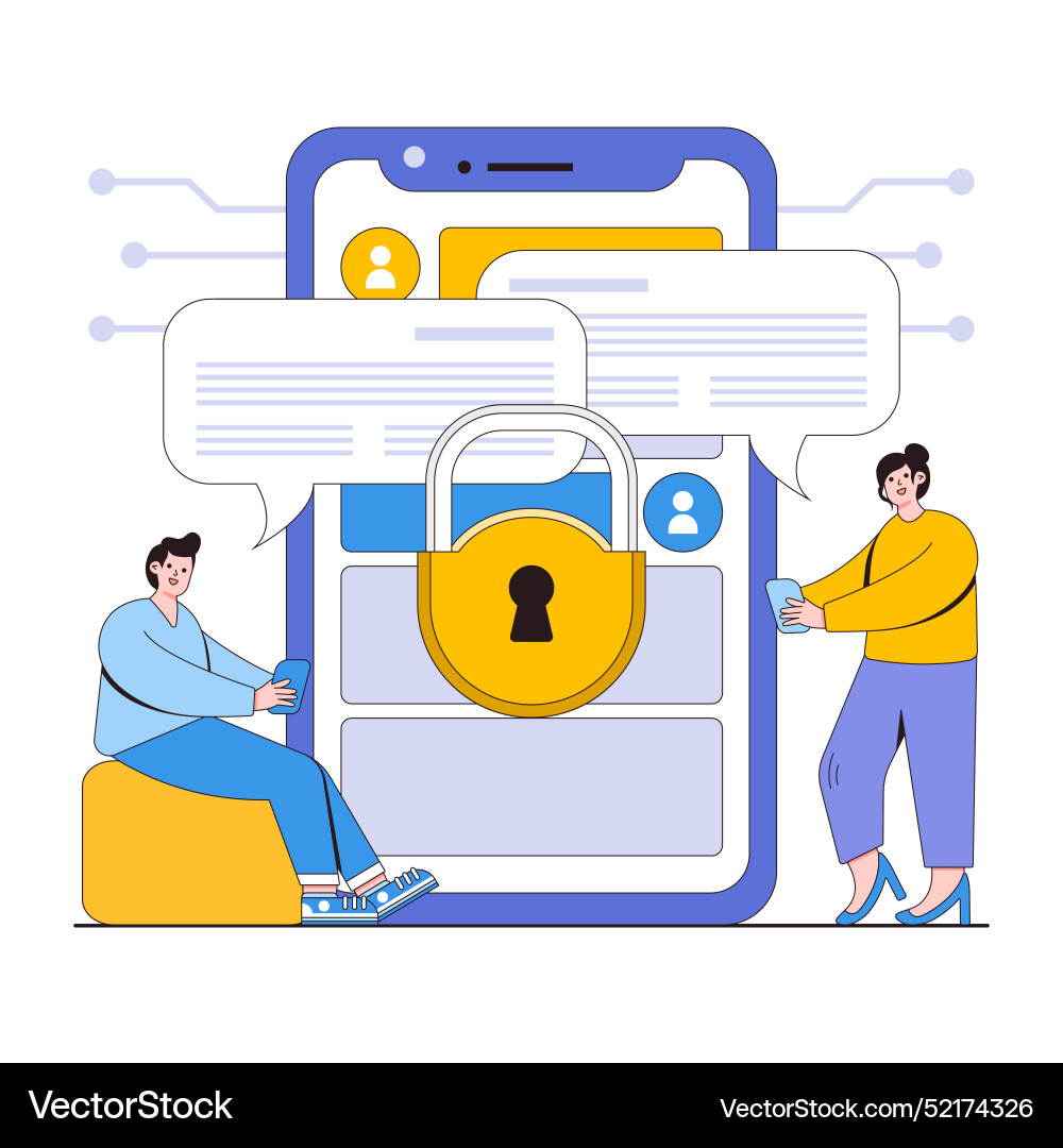 Secure communication concept with characters vector image