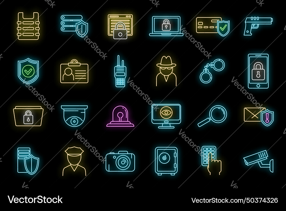 Security service scan icons set neon Security service scan icons set neon vector image