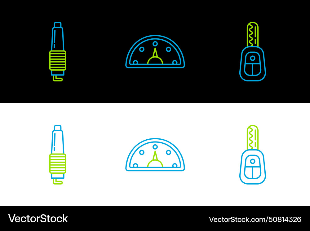 Set line car key with remote spark plug Set line car key with remote spark plug vector image