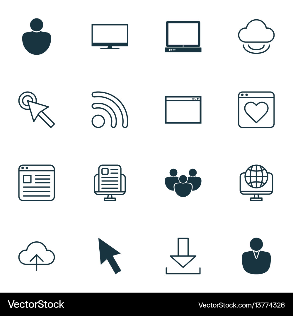 Set of 16 web icons includes virtual storage vector image