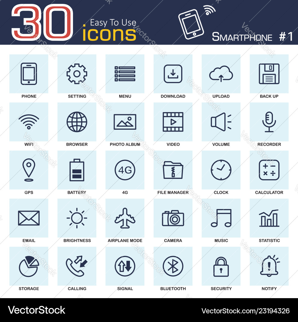 Smartphone Icon Set - Communication & Utilities vector image