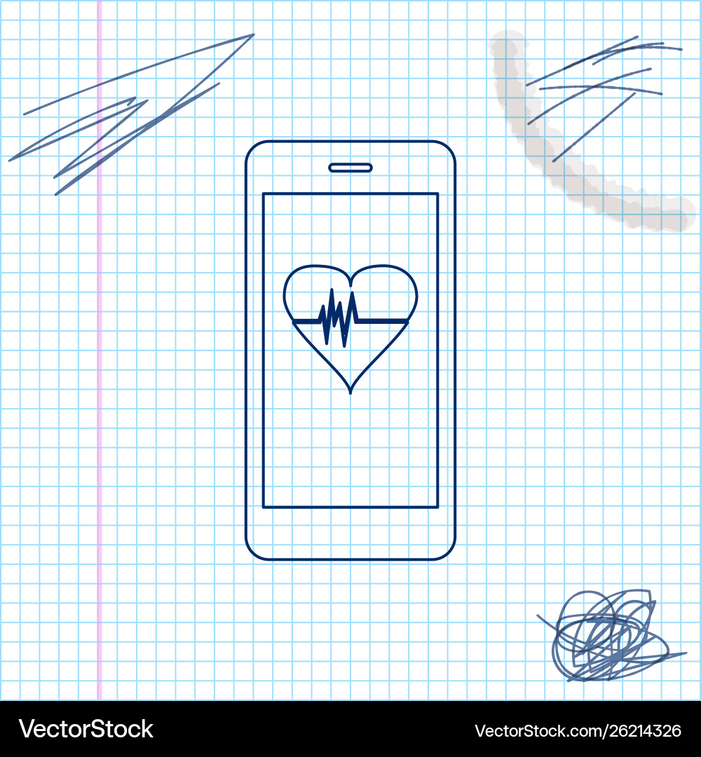 Smartphone with heart rate monitor function line Smartphone with heart rate monitor function line Vector Image