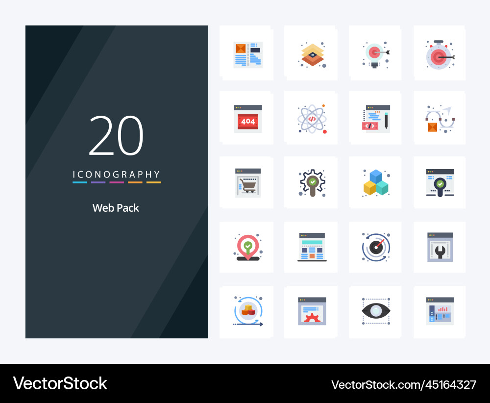 20 web pack flat color icon for presentation Vector Image