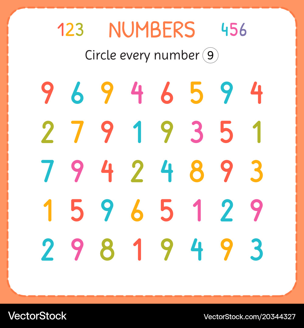 Circle Numbers - Counting Worksheet Vector Image