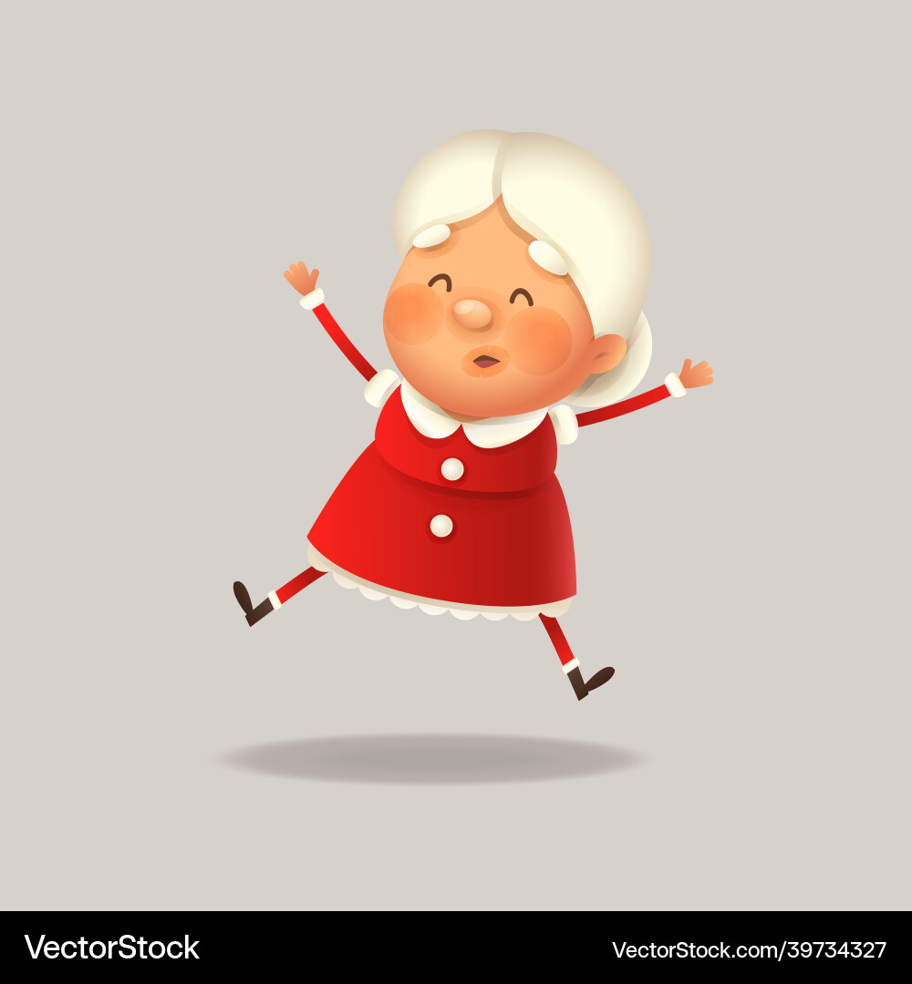 Cute mrs claus jump - happy expression Cute mrs claus jump - happy expression Vector Image