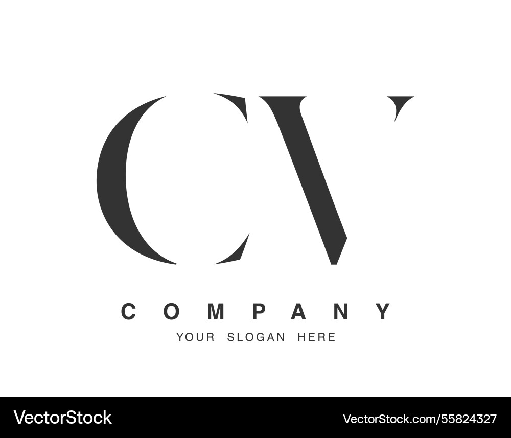 Cv logo design initial letter c and v serif font vector image