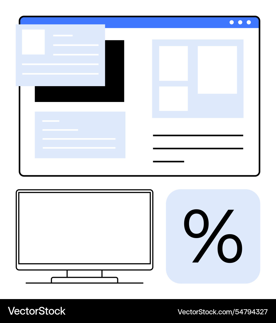 Webpage layout with percentage symbol and computer Webpage layout with percentage symbol and computer Vector Image