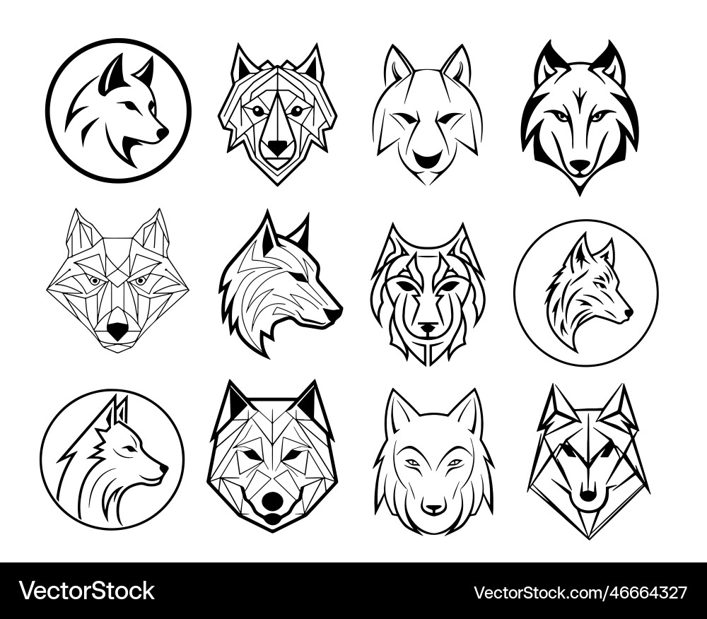 Wolf-Symbol-Set Skizze Hand gezeichnet Logo Wolf-Symbol-Set Skizze Hand gezeichnet Logo vektorbild