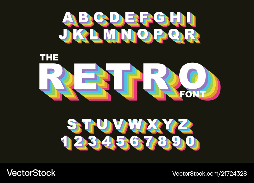 80 s retro alphabet font rainbow vintage 80 s retro alphabet font rainbow vintage vector image
