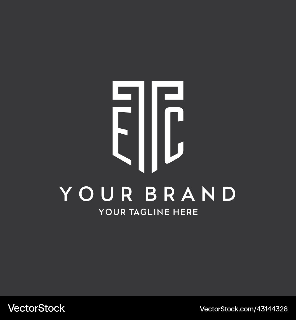 Ec monogram initial name with shield shape icon Vector Image