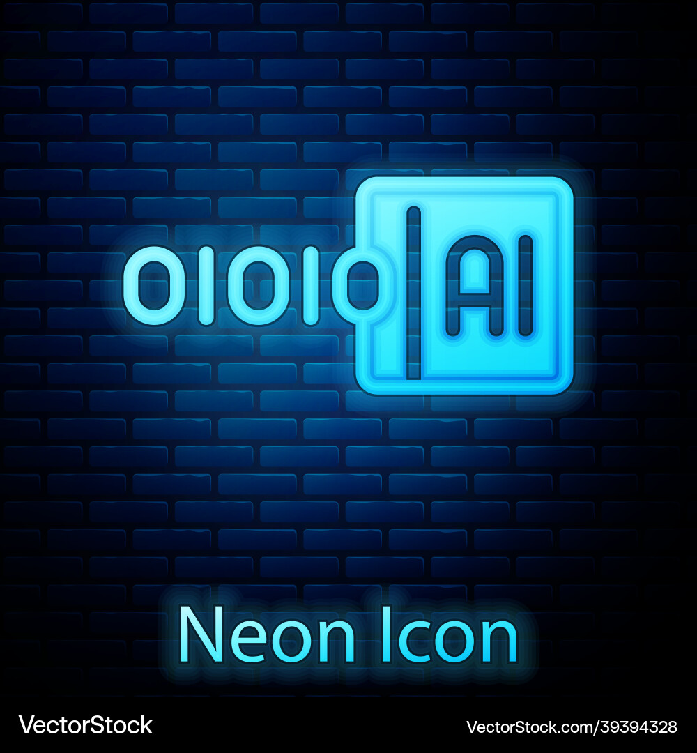 Glowing neon binary code icon isolated on brick Glowing neon binary code icon isolated on brick vector image