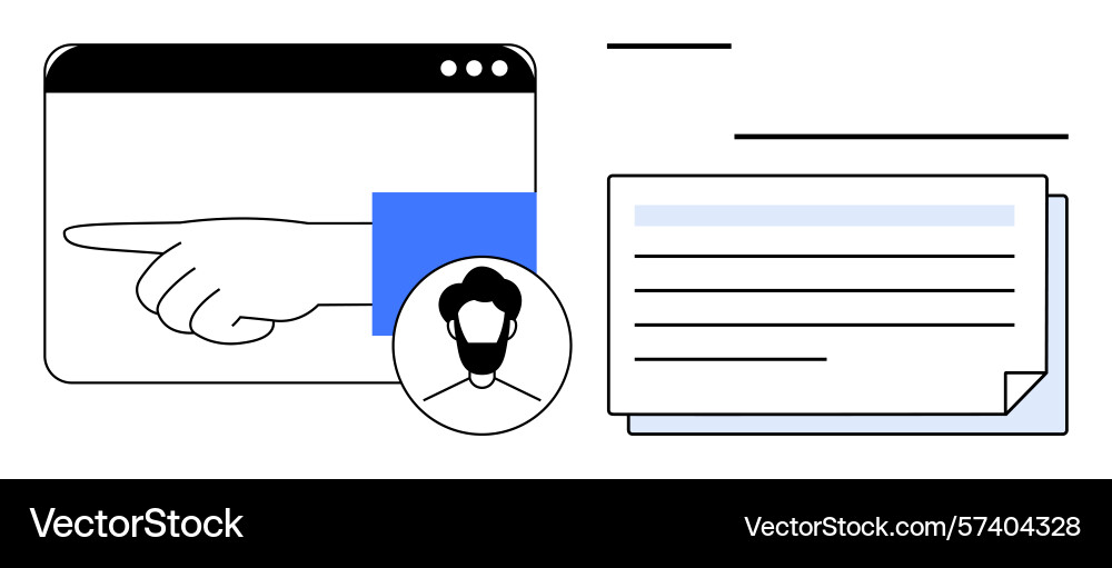 Hand pointing on webpage with profile avatar Hand pointing on webpage with profile avatar vector image