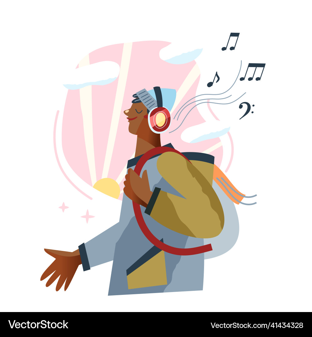 Junge hören Musik und wandern im Freien Hipster Junge hören Musik und wandern im Freien Hipster vektorbild