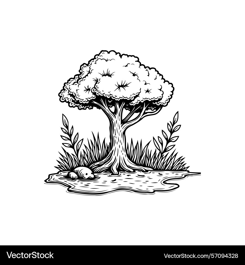 Monochrome artistic rendering of a lone tree Monochrome artistic rendering of a lone tree Vector Image